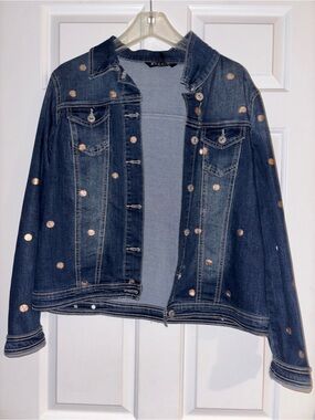 Baccini Navy Denim Jacket with Metallic Gold Polka Dots